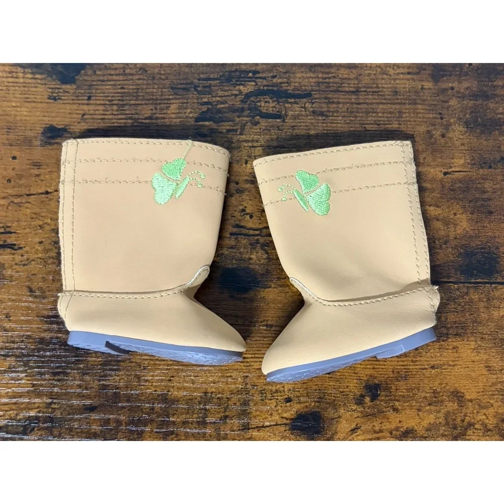 American Girl 18 inch doll True Spirit brown tan boots with green butterfly